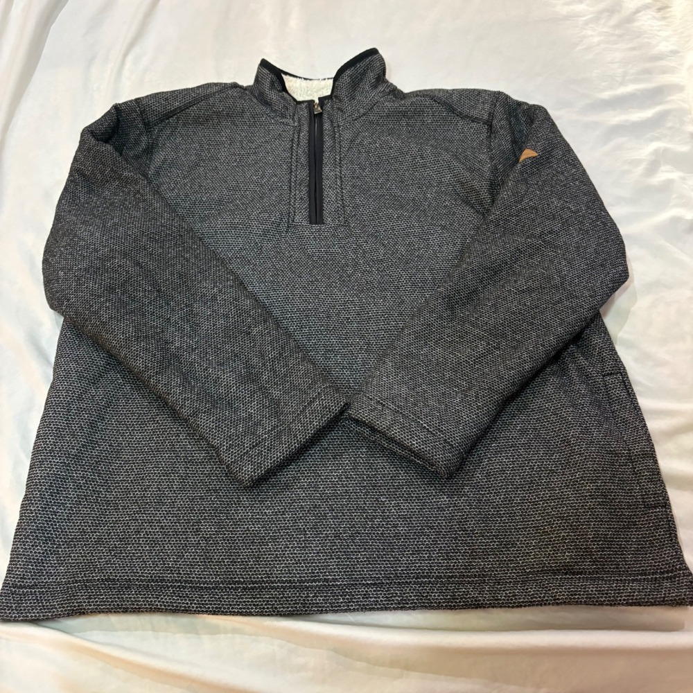 Orvis Mens XL Gray Sherpa Lined Quarter Zip Textured Honeycomb Fleece Pullover